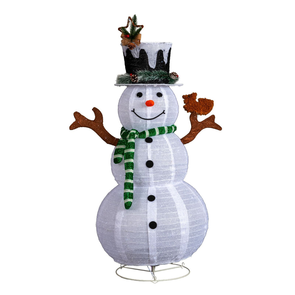 4FT Lighted Snowman and Squirrel Christmas Yard Decorations, Pre-lit Pull Up Snowman with 120 White LEDs, for Xmas Outdoor Holiday Indoor Decor Lighted Holiday Displays