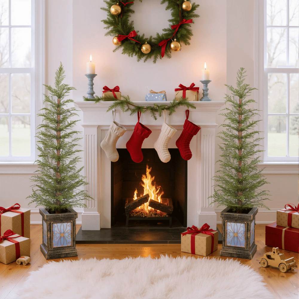 4FT Pre-Lit Artificial Christmas Tree with Potted Stand, Green, Setof2
