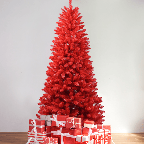 4FT Red Christmas Tree – Pure Red PVC Tree with 456 Tips, Hinged Branches for Easy Setup, Stable Metal Stand, Bold Holiday Decoration