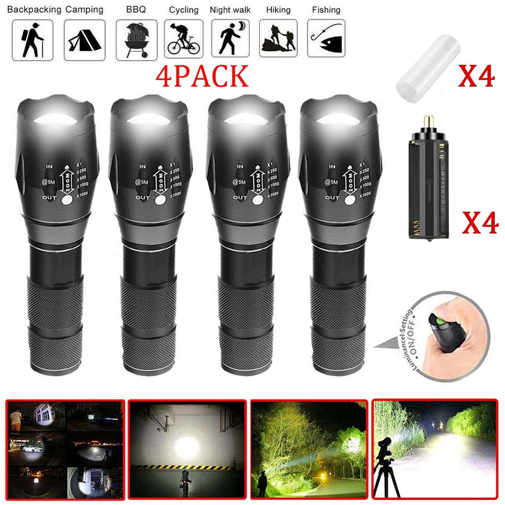 4Pack USB Rechargeable LED Flashlight Adjustable Focus Outdoor 5-Modes Flashlight Not included Battery (US Logistics only For USPS.TK/TMEU only For self-pickup)