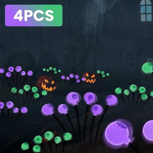 4Packs Solar Scary Eyeballs Lights Outdoor Halloween Decoration Swaying Light Halloween Path Lights Ornaments with Total 24LED IP65 Waterproof for Yard Garden Patio Party Decor(green+purple)