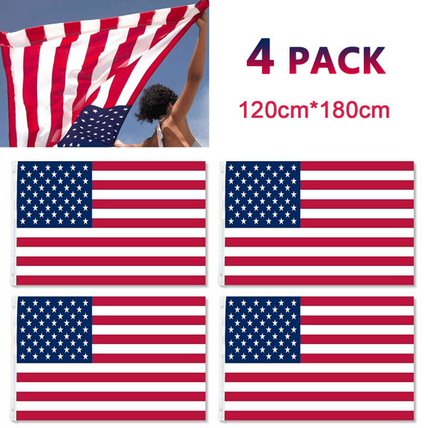 4pcs 4X6FT 120*180cm American Flag USA Flag Printed Nylon Flag National Flag w/Brass Grommets Courtyard Decoration Festival Decoration Flag(TK/TMEU for self-pickup)