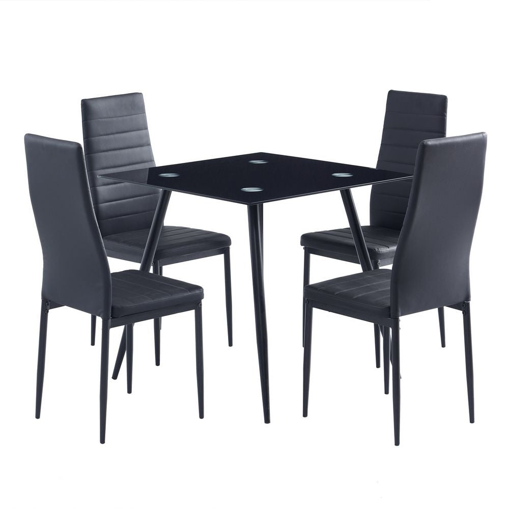 4pcs Elegant Assembled Stripping Texture High Backrest Dining Chairs Black(Replace encoding: 13028198-18410366)