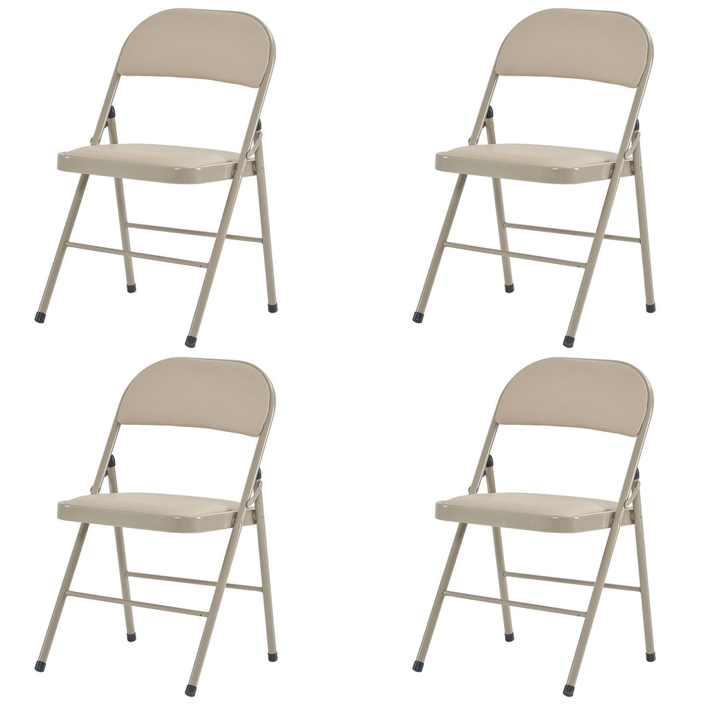 4pcs Elegant Foldable Iron & PVC Chairs for Convention & Exhibition Light Brown