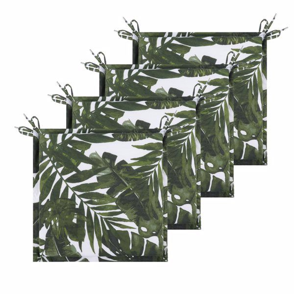 4PCS Outdoor Patio Seat Cushion Replacement Seat Cushion with Ties, 15" x 15" Patio Chair Pads for Gardens, Patios, and Dining Rooms, Palm Green.