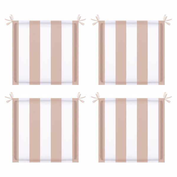 4PCS Outdoor Patio Seat Cushion Replacement Seat Cushion with Ties, 15" x 15" Patio Chair Pads for Gardens, Patios, and Dining Rooms,Khaki White Striped.