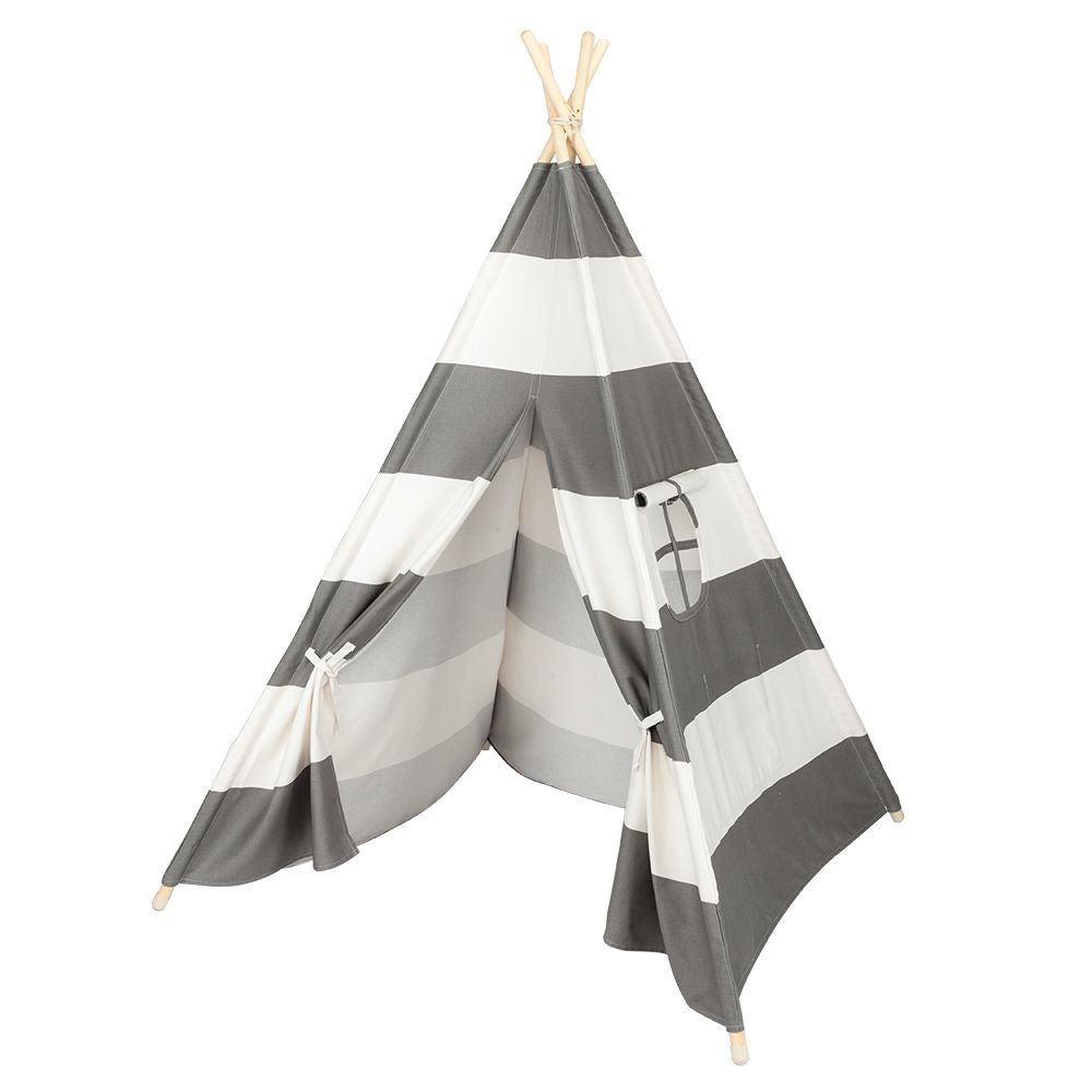 4pcs Wooden Poles Teepee Tent for Kids Gray and White Stripes