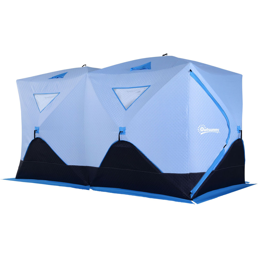 5-8 Person Ice Fishing Shelter, Pop-up Ice Fishing Tent, Ice Shanty, Portable and Insulated, with 2 Doors and Carrying Bag, Light Blue