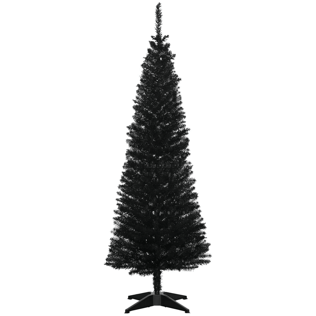 5' Artificial Pencil Christmas Tree, Slim Xmas Tree with 294 Realistic Branch Tips and Plastic Stand, Black