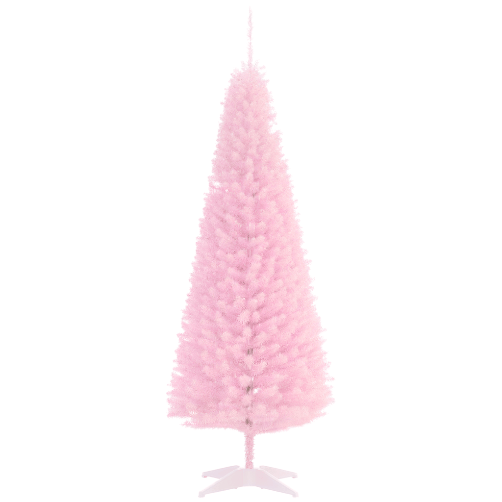 5' Artificial Pencil Christmas Tree, Slim Xmas Tree with 294 Realistic Branch Tips and Plastic Stand, Pink