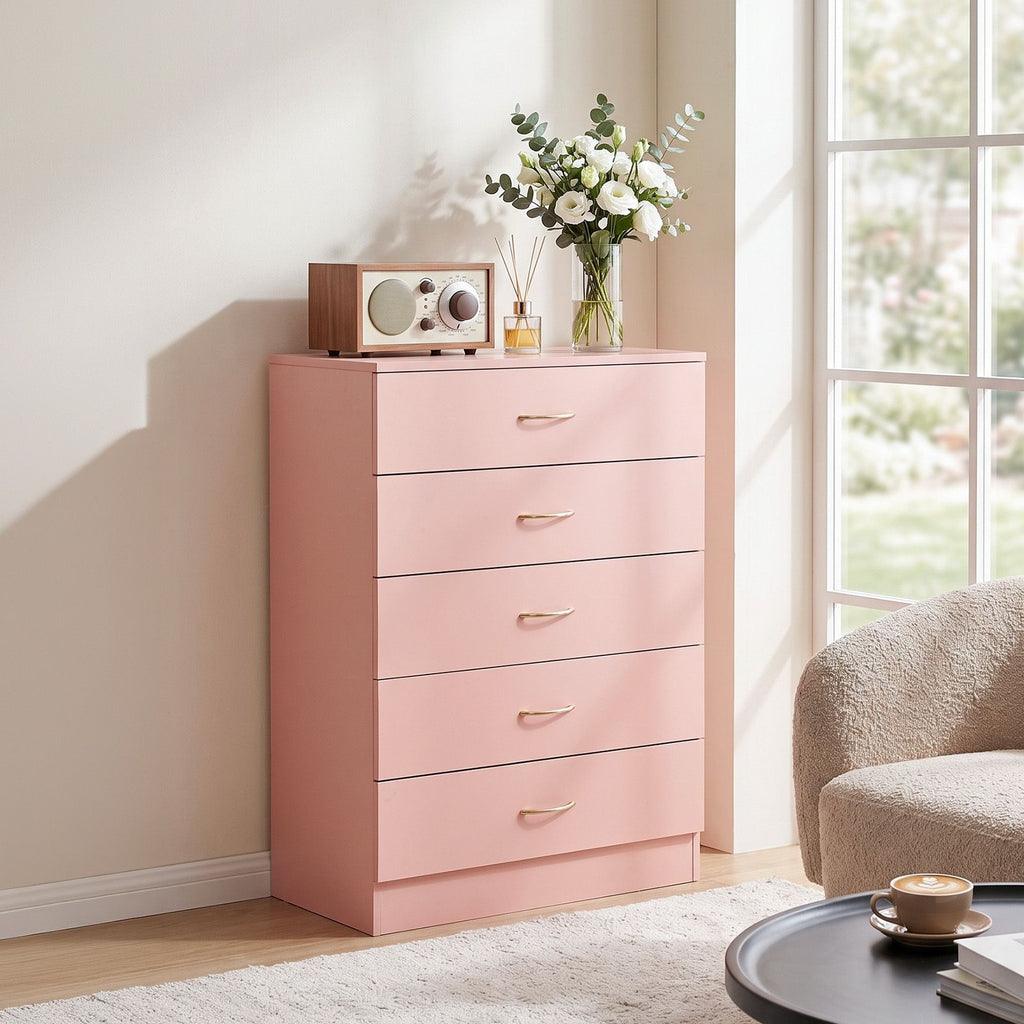 5-Drawer Particleboard Chest with Melamine Finish Drawer Dresser 26*13*39in Nail powder
