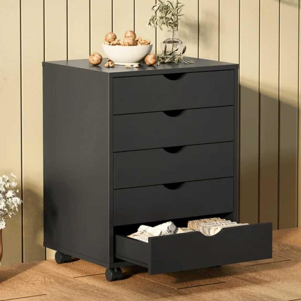 5-Drawer Portable Storage Cabinet on Wheels for Office, Bedroom & Home Organization, Black(Shipment from Walmart)