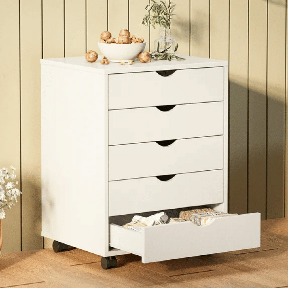 5-Drawer Portable Storage Cabinet on Wheels for Office, Bedroom & Home Organization, White (Shipment from Walmart)