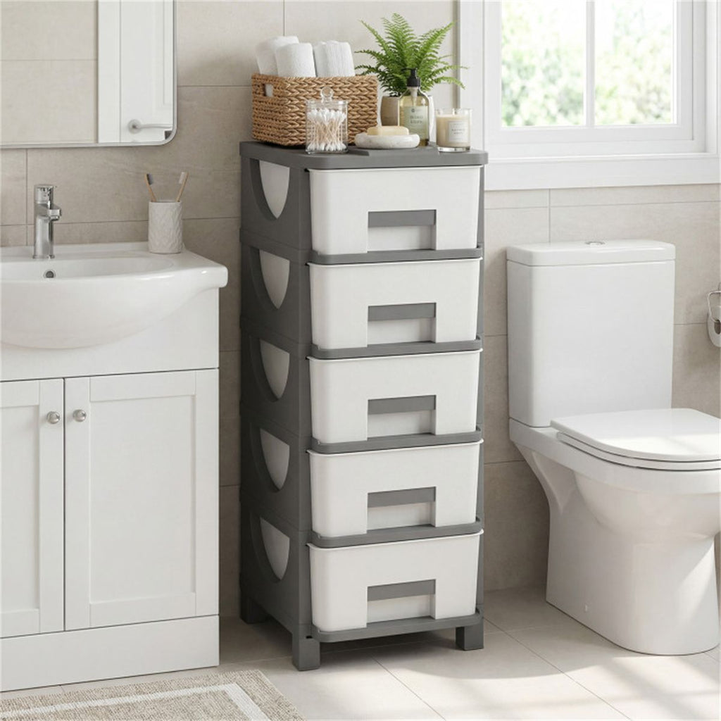 5-Drawer PP Storage Cabinet Vertical Slim Organizer for Bedroom Bathroom Office