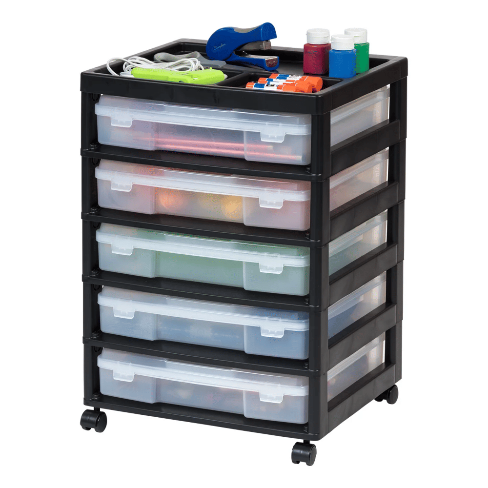 5 Drawers Scrapbook Plastic Rolling Storage Cart with Organizer Top with Casters,Black