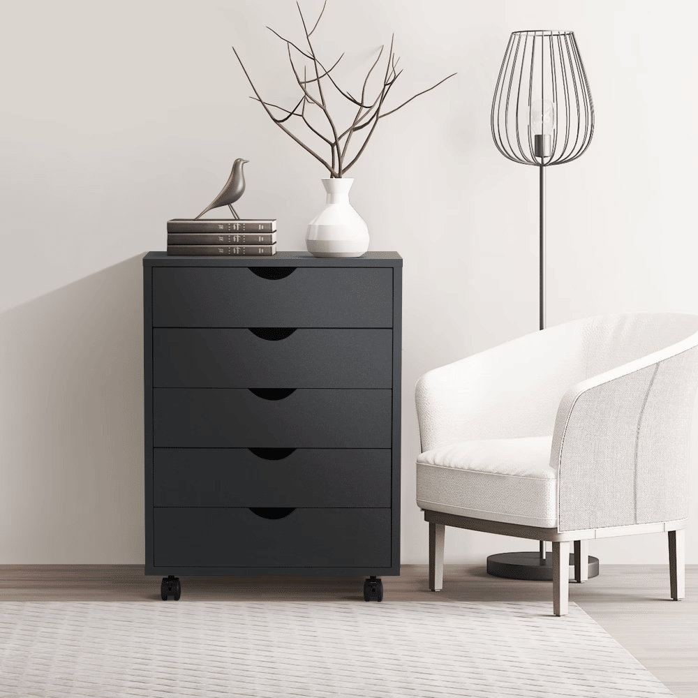 5 DrawerStorageCabinet with Wheels for Bedroom,Home, Office Organization, Black