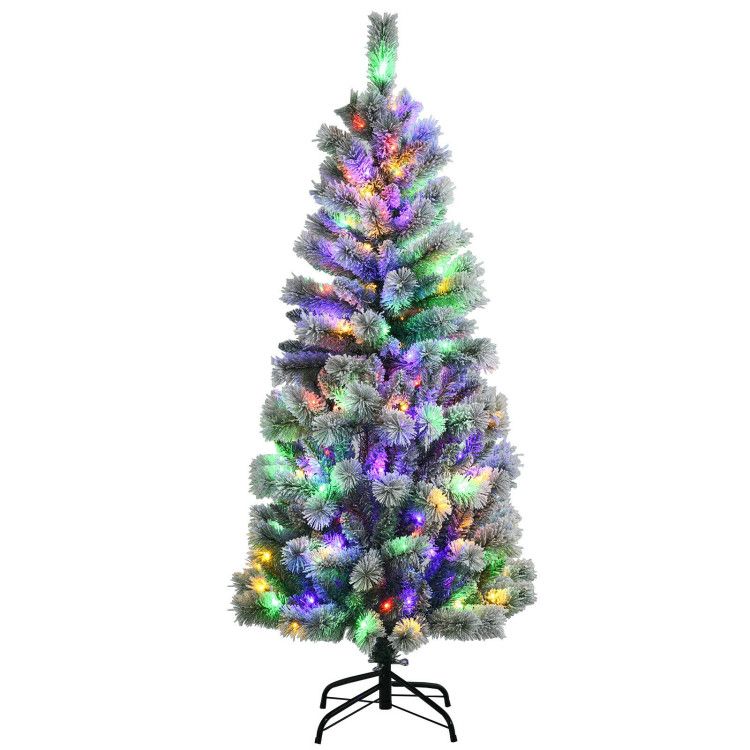 5 Feet Pre-lit Snow Flocked Christmas Tree with 9 Lighting Modes