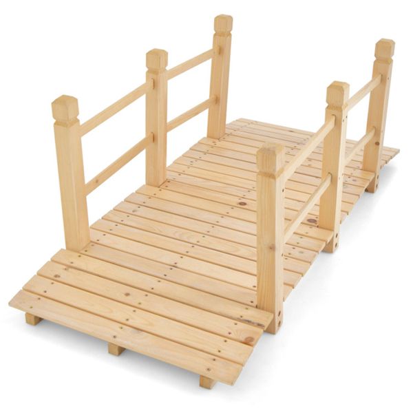 5 Feet Wooden Garden Bridge - 100% Fir Wood Construction, Easy Assembly with Hardware, Ideal for Backyard/Gravel Road/Farm