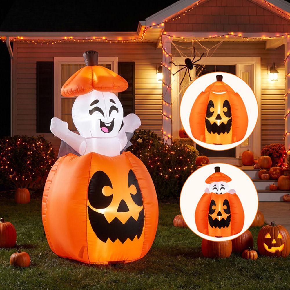 5 FT Animated Halloween Inflatable Pumpkin and Rising Ghost for Holiday Decor