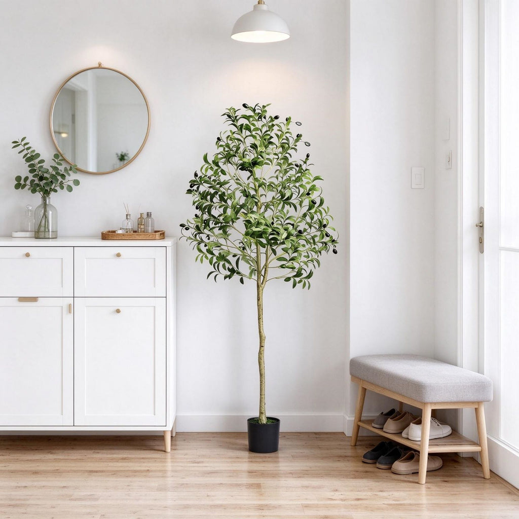 5 FT Faux Olive Tree, Lifelike Artificial Potted Plant with Anti-Tip Tilt Protection, Durable PE Material for Home Office Warehouse Indoor Outdoor Decor