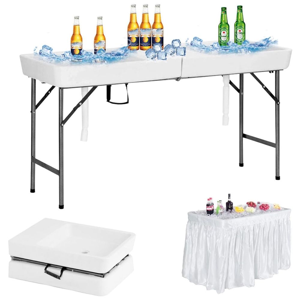 5 FT Folding Ice Cooler Table with Double Sinks for Camping Party Picnic Wedding