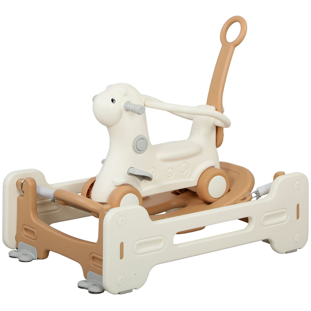 5 in 1 Kids Rocking Horse with Detachable Base, Safety Guardrails, Footrests, Push Handle for Ages 1-6, Brown