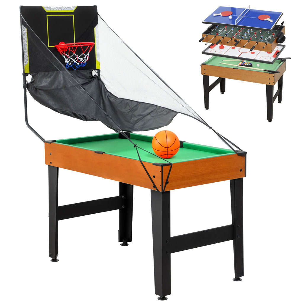 5-in-1 Multi Game Table, 53" Combo Table with Foosball, Pool, Ping Pong, Ice Hockey & Basketball, Game Room Sports Set