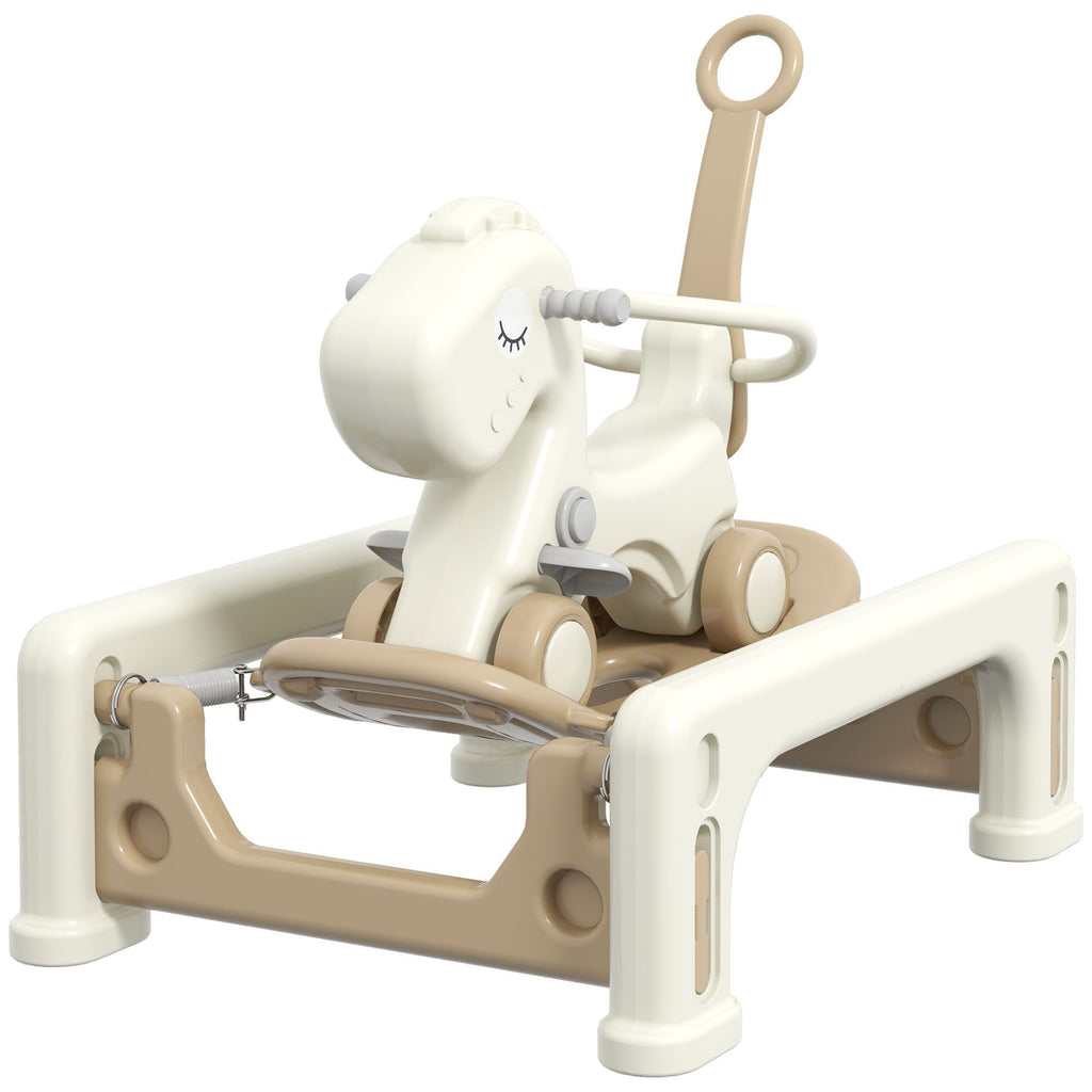 5 in 1 Rocking Horse for Toddlers 1-6 Years with Detachable Balance Board, Push Handle, Footrest, Cream White