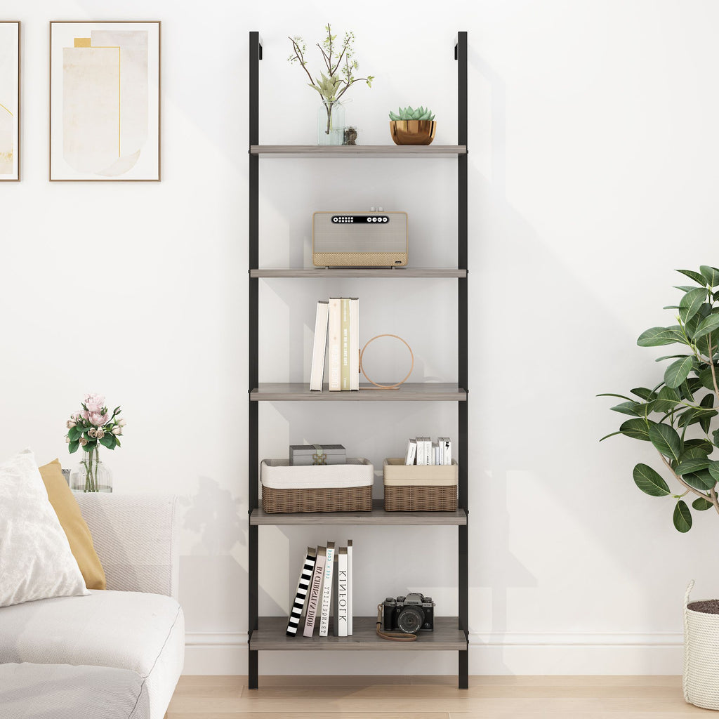 5-Layer 2all-Mounted Density Board Iron Frame Display Rack 24.02*12.01*72in Retro Gray + Black Frame