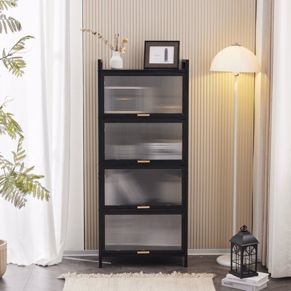 5-layer multifunctional storage cabinet with cabinet door, kitchen bread rack, pantry storage cabinet, microwave rack storage rack, study, living room, bedroom, etc, black