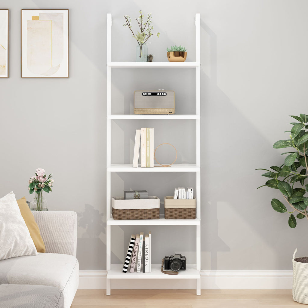 5-Layer Wall-Mounted Density Board Iron Frame Display Rack 24.02*12.01*72in White Panels + White Frame