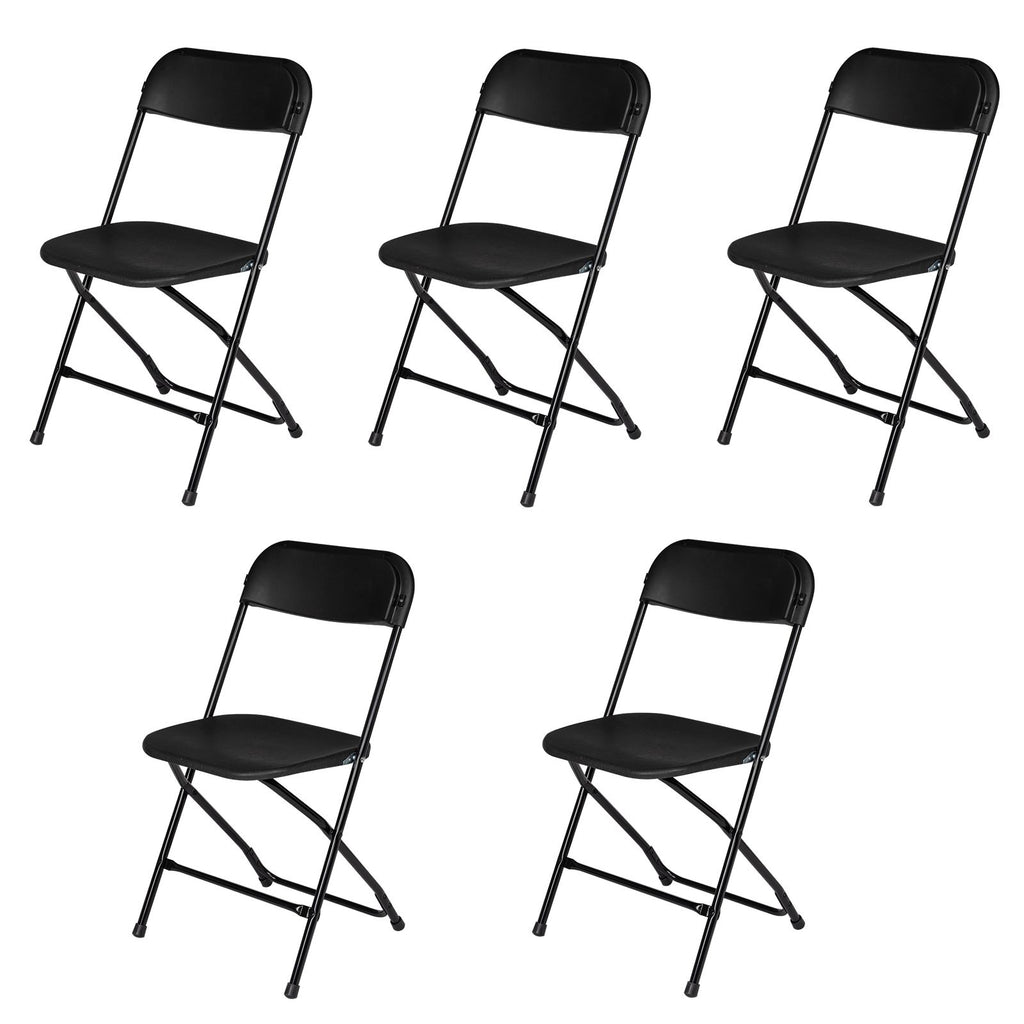 5 Pack Black Plastic Folding Chair;  Indoor Outdoor Portable Stackable Commercial Seat with Steel Frame 350lb. Capacity for Events Office Wedding Party Picnic Kitchen Dining (not including table) RT