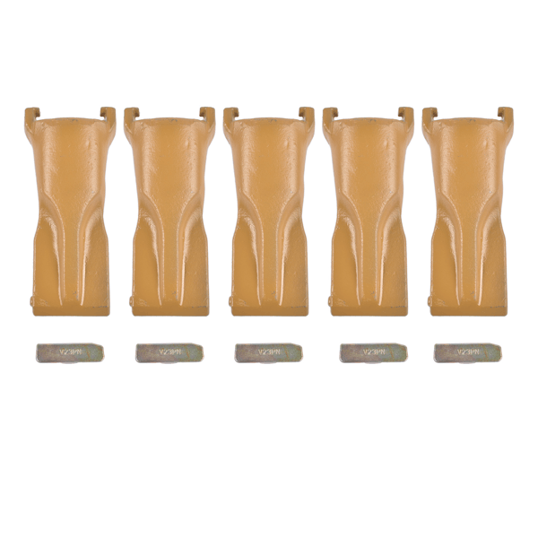 5 Pack V23SYL Dirt Teeth V Style Bucket Tooth with V23PN Flex Pins Yellow Fit for Backhoe Loader Crane