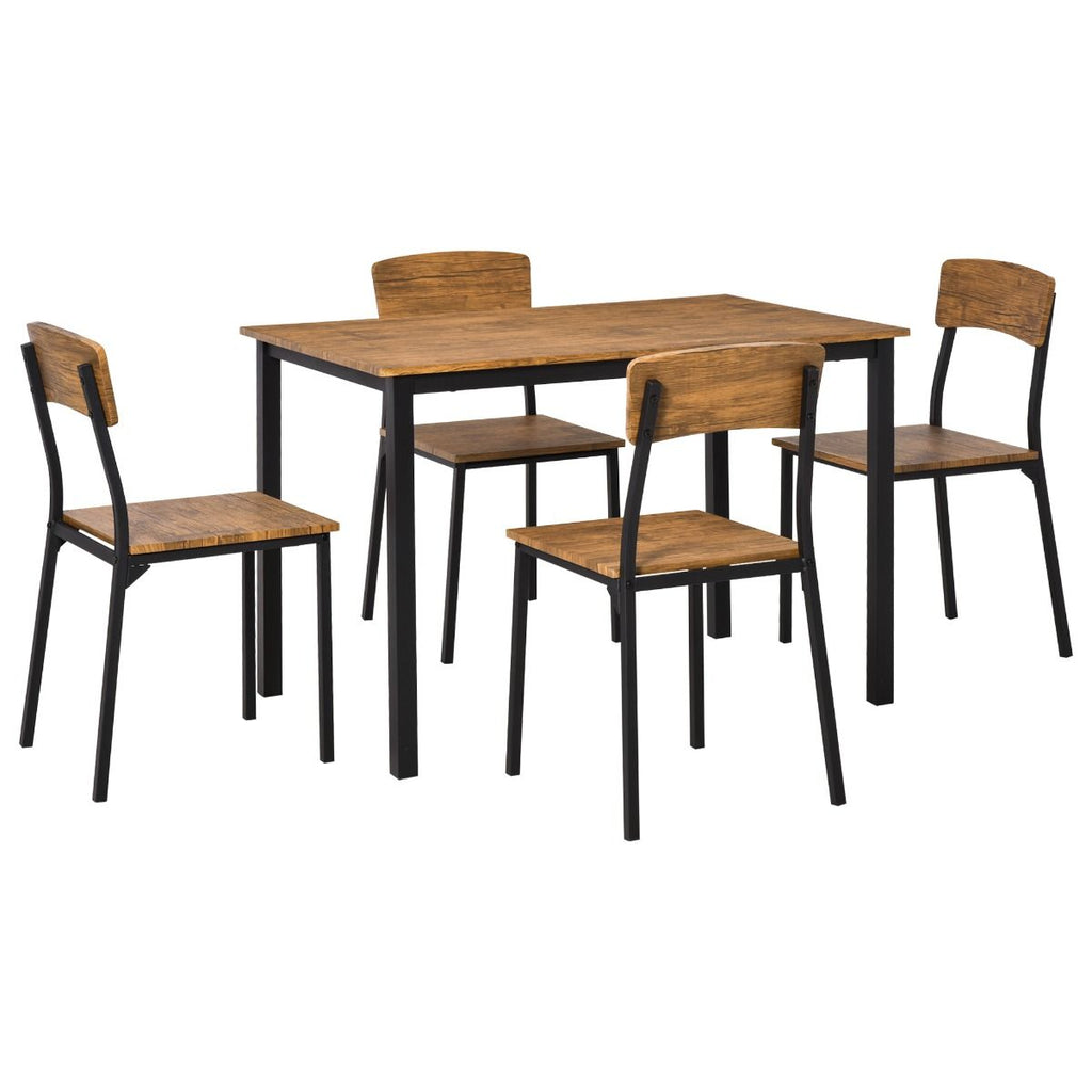 5 Piece Dining Set Modern Industrial Style Dark Walnut Table & Chairs for Kitchen Dining Room Small Space