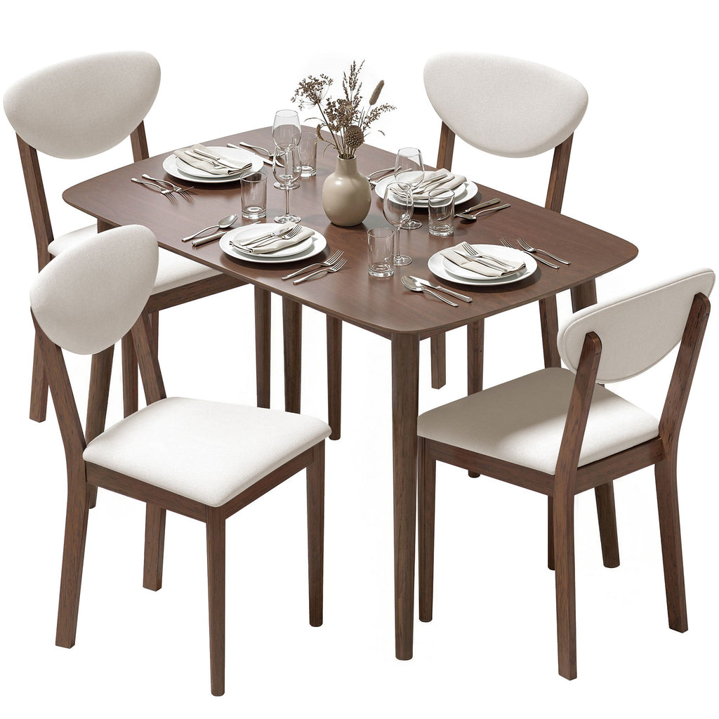 5-Piece Dining Table Set for 4, Mid-Century Modern Kitchen Table and Chairs, Cream White