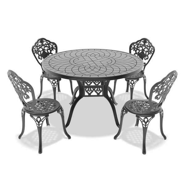 5-Piece Set Of All-Weather Cast Aluminum Dining Furniture Set With Black Frame