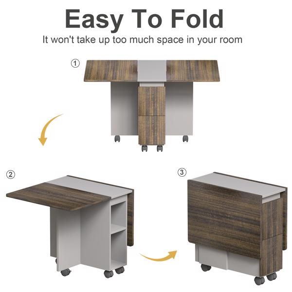 5 Pieces Folding Extendable Dining Table Set with 4 Chairs for 4 Peoples, 55'' Drop Leaf Wood Kitchen Dining Room Table Set with Storage and 6 Wheels for Small Space Saving, Brown