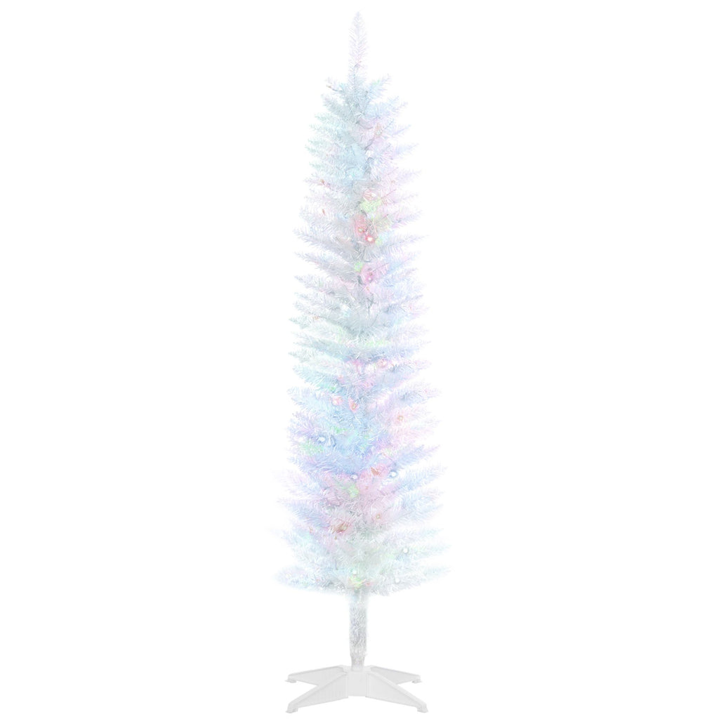 5' Prelit Christmas Tree Skinny, Slim Pencil XMAS Tree with 8-Light Modes & Colorful Surface Branches, White