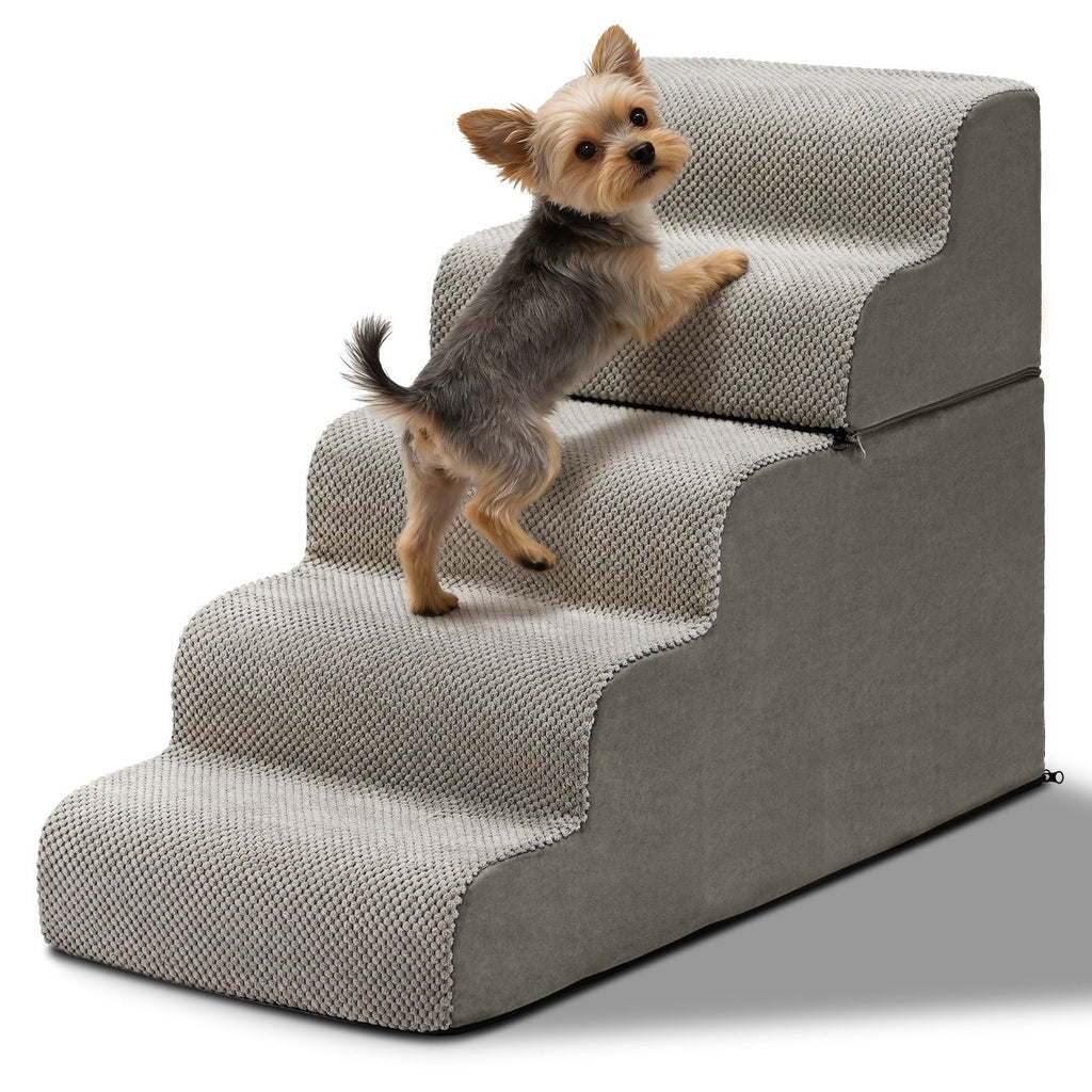 5-Step Dog Stairs Steps for High Bed, Pet Steps for Small Dogs and Cats, Non-Slip Removable Washable Cover Ramp for Indoor Outdoor Car SUV Couch Sofa