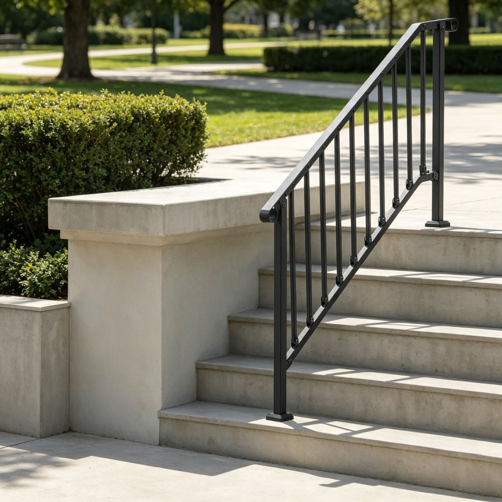 5-Step Stair Handrail Kit, Transitional Black Retro Arch Design with Installation Hardware, for Outdoor Steps, Porch & Deck