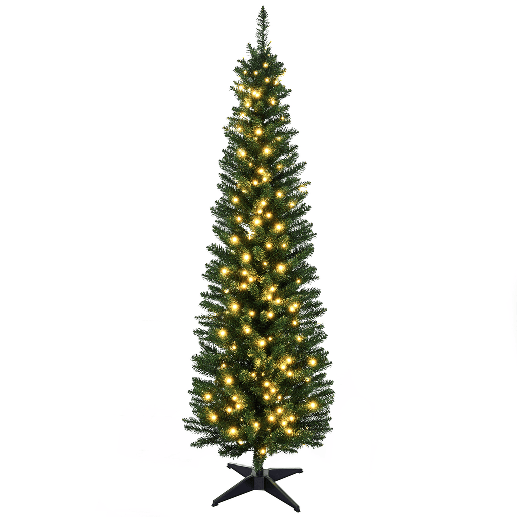 5' Tall Pre-Lit Slim Noble Fir Artificial Pencil Christmas Tree with Realistic Branches, 110 Warm White LED Lights and 294 Tips, Green