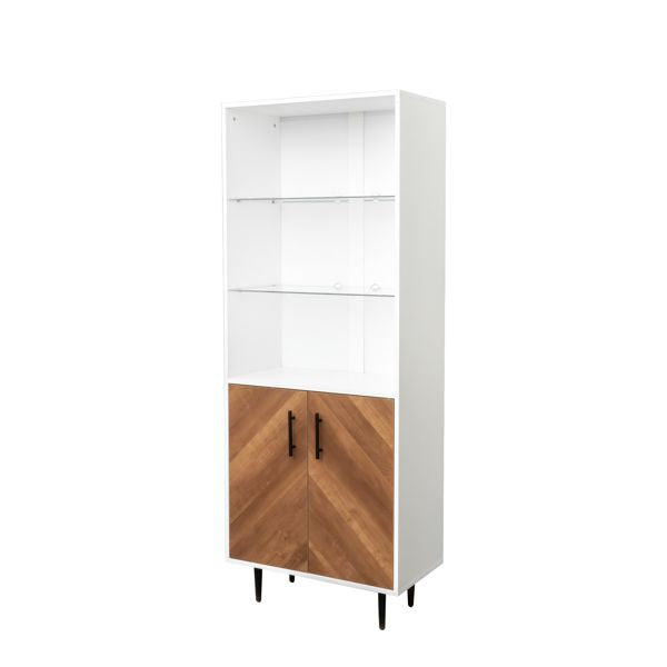 5 Tier Bookcase , Book cabinet with 2 doors, Industrial Bookshelf Display Shelf Floor Standing for Home Office, Living Room, Bed Room