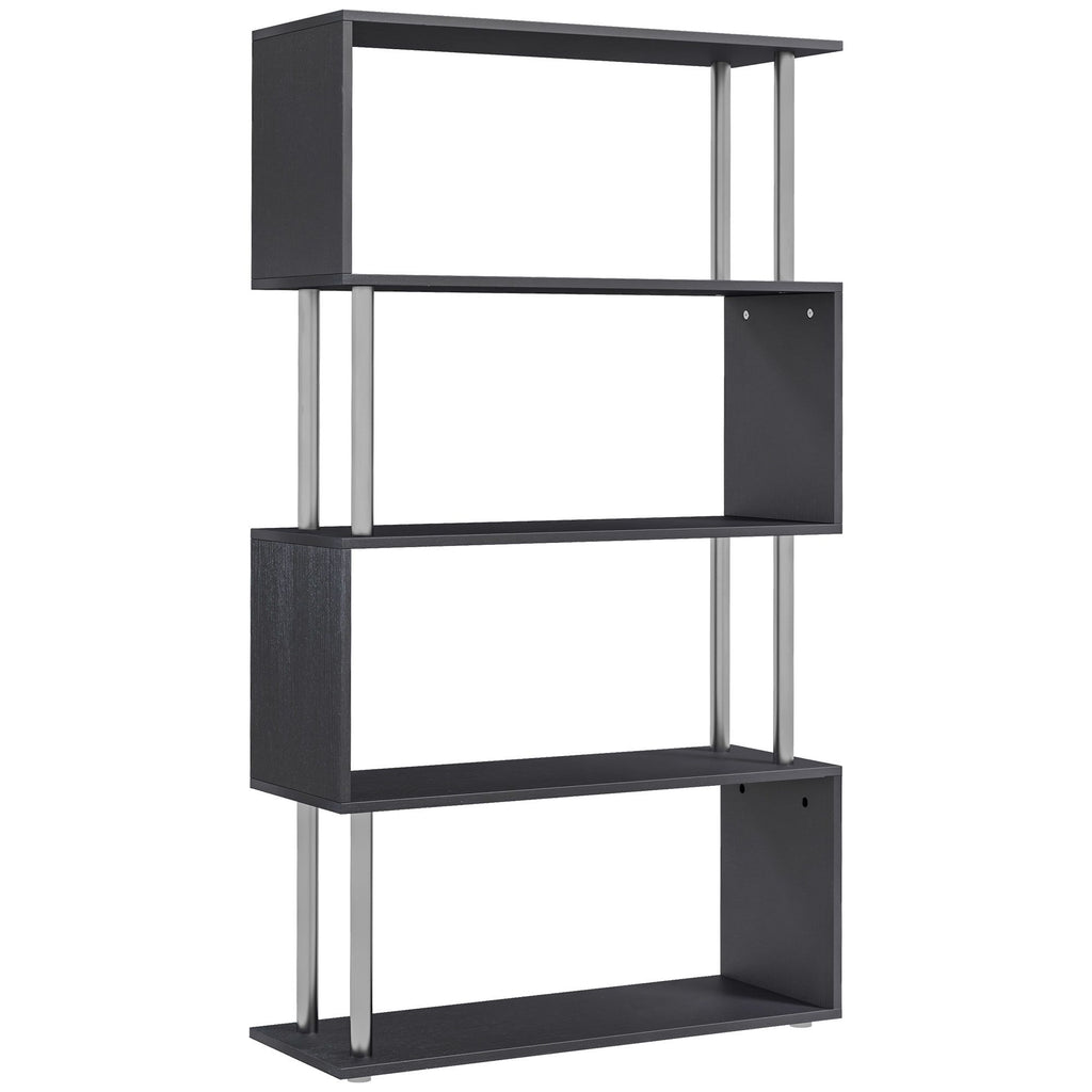 5-Tier Bookcase S-Shaped Wooden Storage Shelf Modern Decorative for Home and Office Black