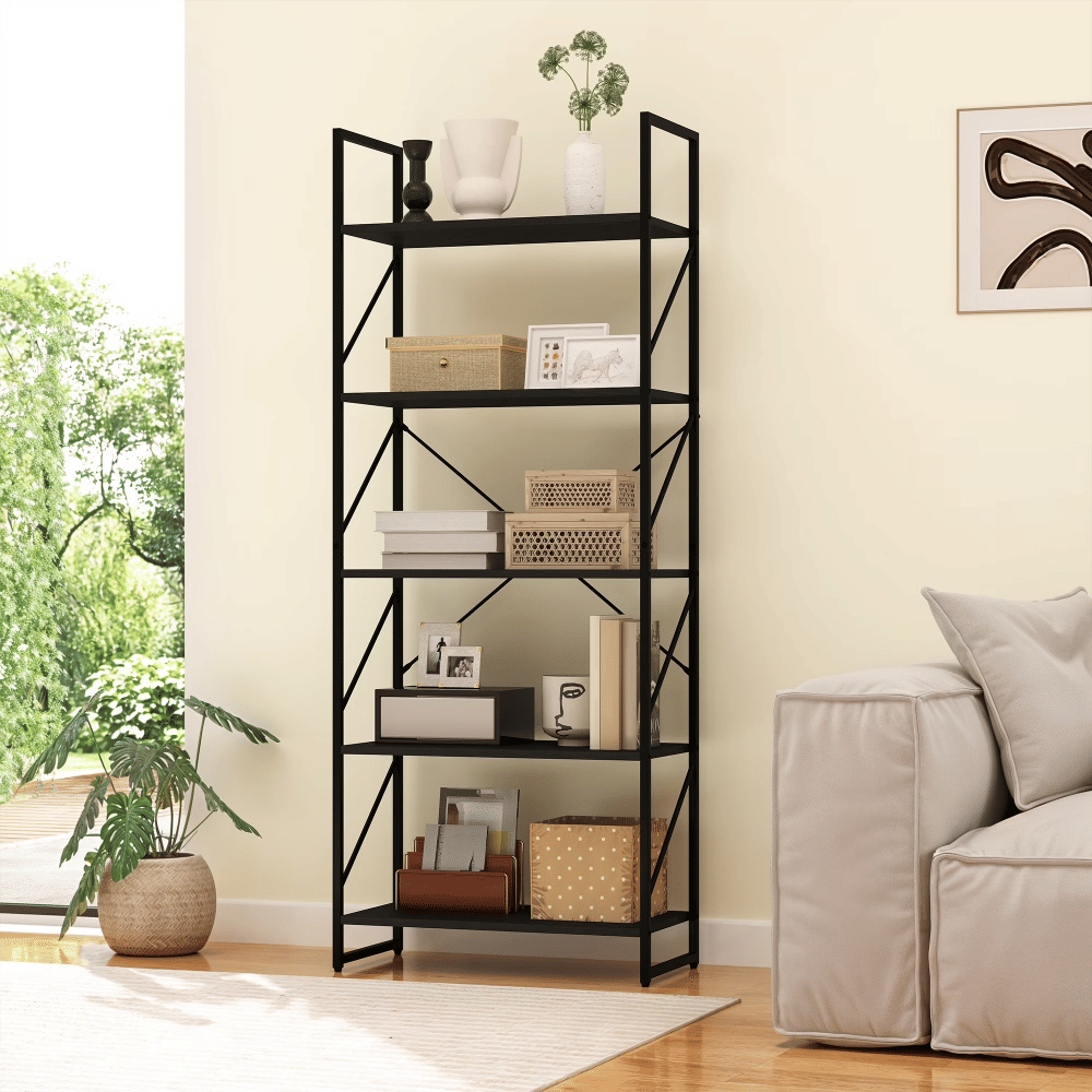 5 Tier Bookshelf, ClassicallyHomeOffice Bookcase ShelfStorageOrganizer, Book Rack,Black(Shipment from Walmart)
