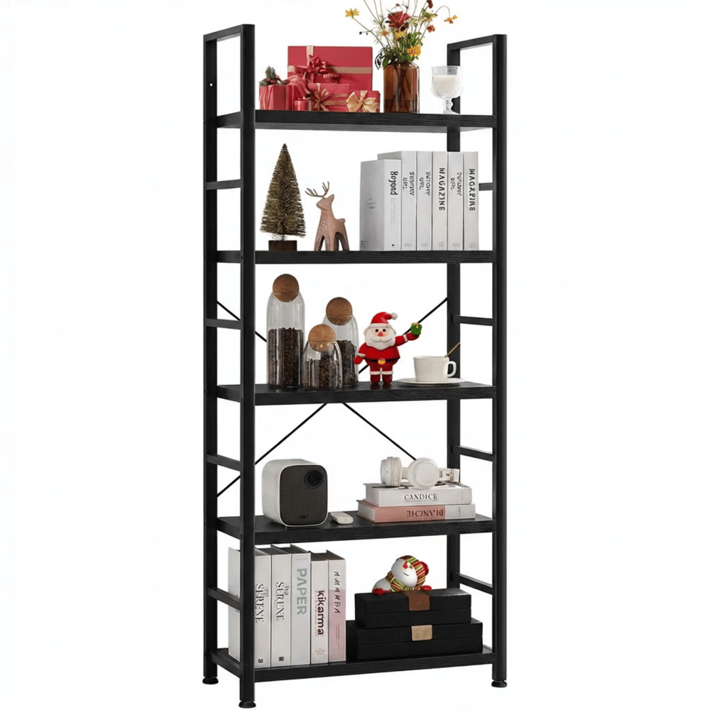 5-Tier Bookshelf, Modern Narrow Bookcase with 30lbs Shelf Capacity, Storage Shelf for Living Room/Office, Black (Shipment from Walmart)