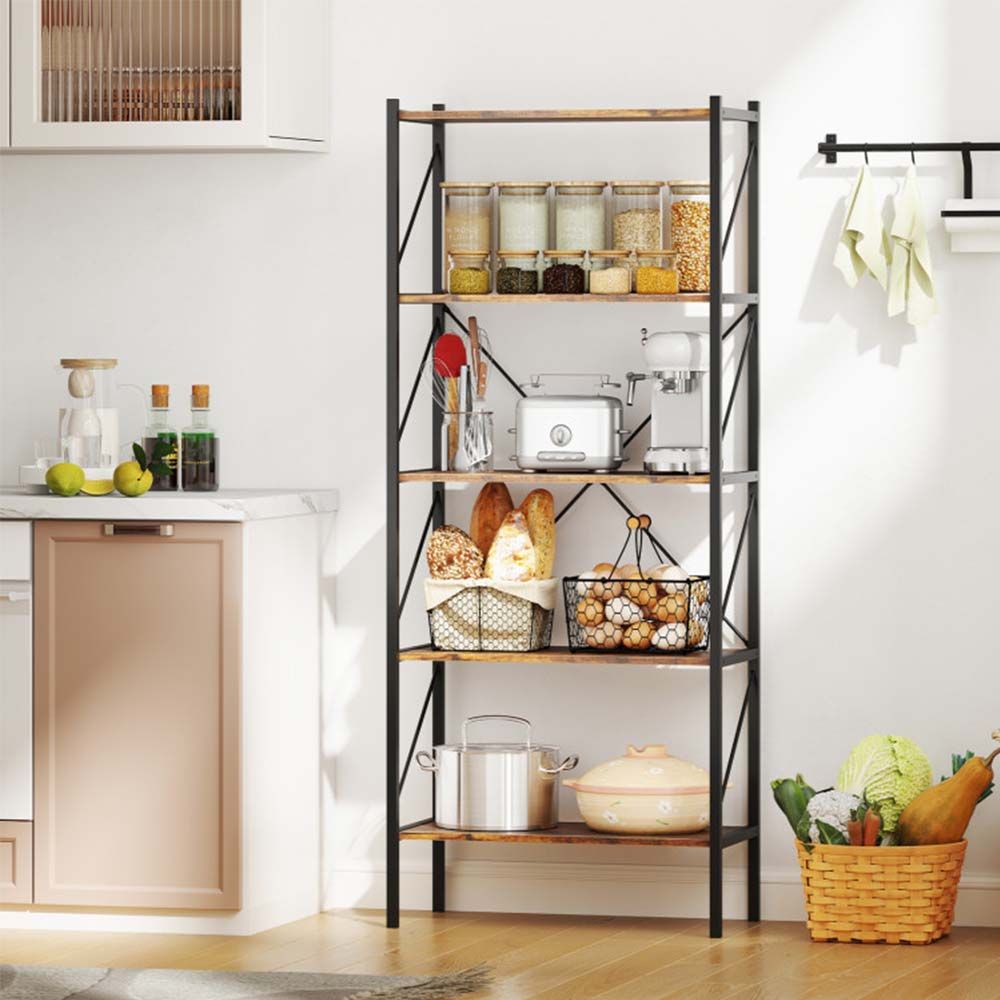 5-Tier Bookshelf with Open Shelves and Heavy Duty Metal Frame