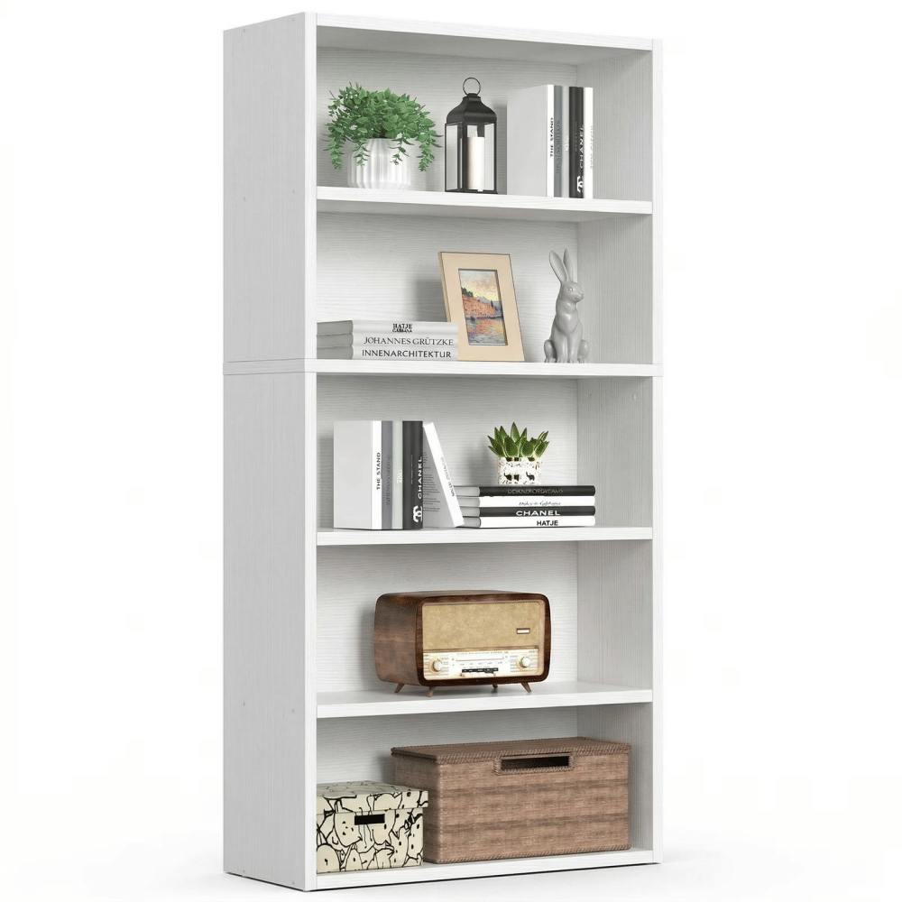 5-Tier Bookshelves with Adjustable Shelves, Floor Standing Bookcase for Home & Office Storage, White (Shipment from Walmart)