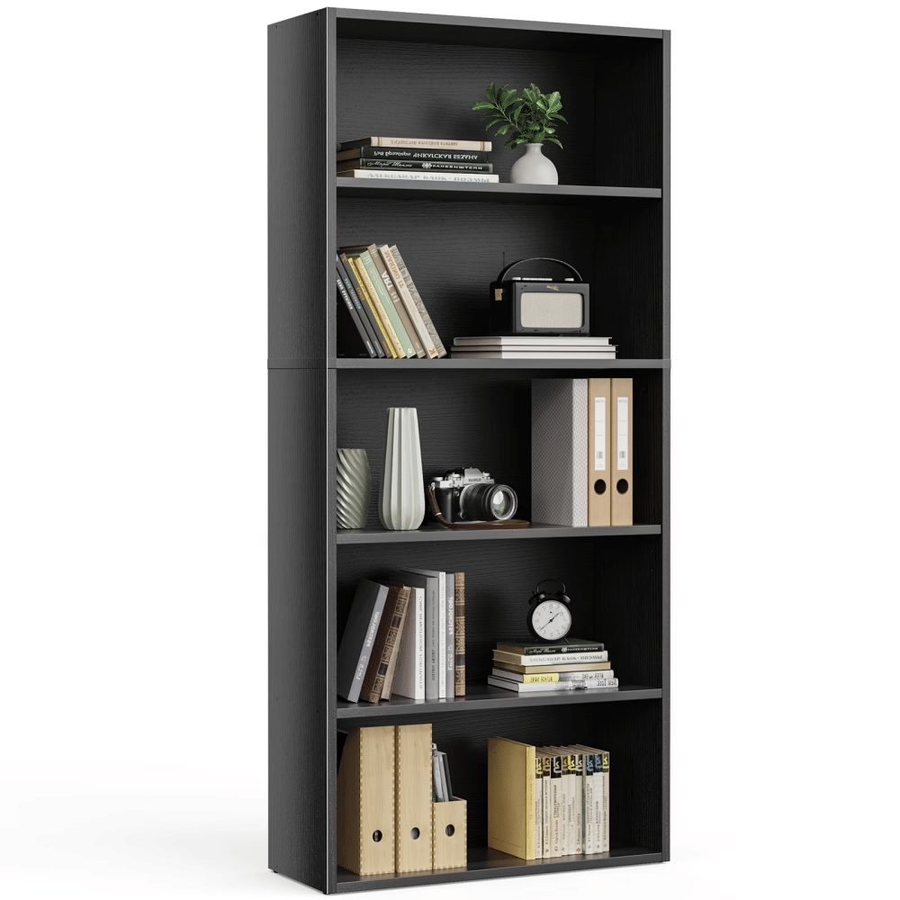 5-Tier Bookshelves with Adjustable Shelves, Floor Standing Bookcase forHome& OfficeStorage, Black