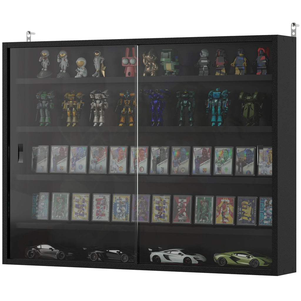 5-Tier Display Cabinet, Wall-Mounted Display Case with 2 Glass Doors and Adjustable Shelves, Jet Black