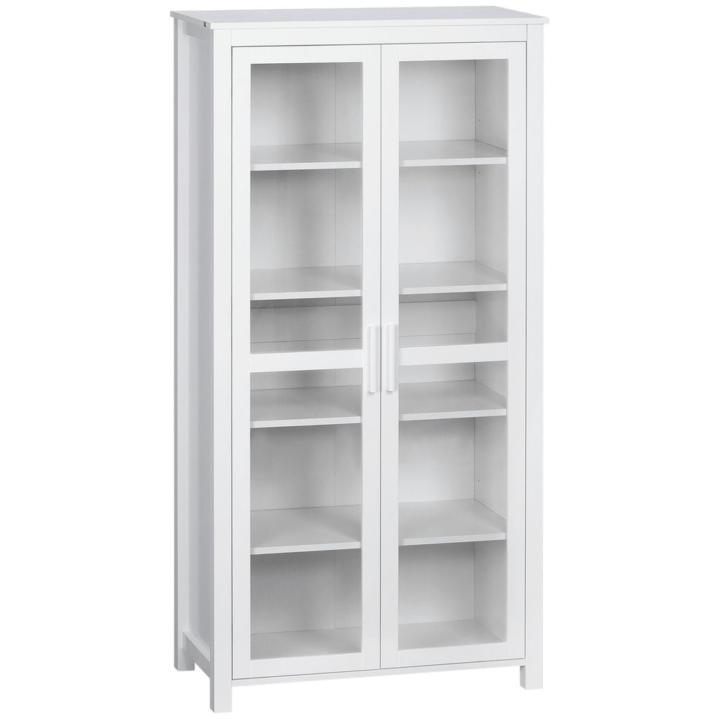 5-Tier Freestanding Kitchen Pantry with Glass Doors Adjustable Shelves White Dining Room